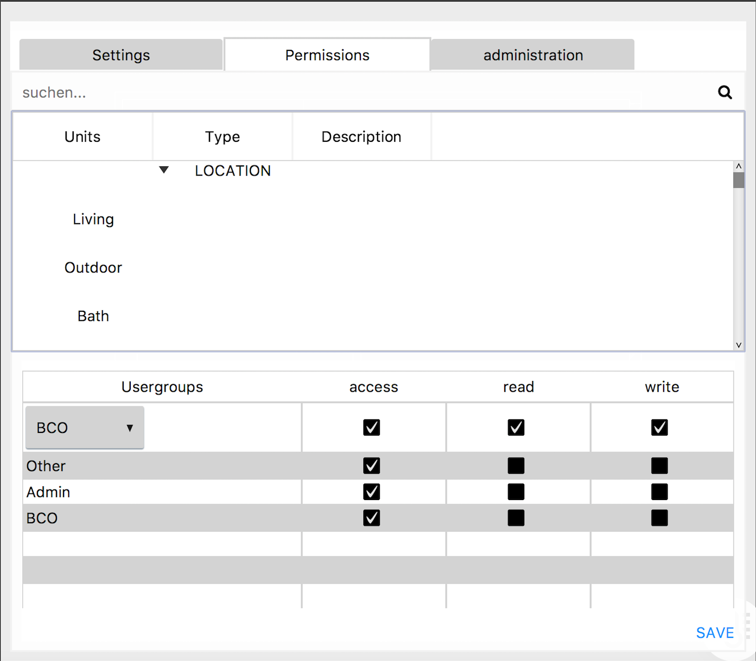 Access Rights Interface Detail